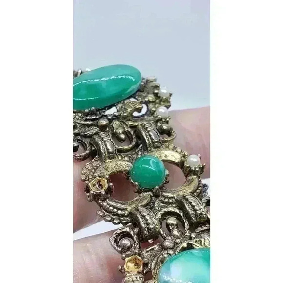 VTG Selro Selini unsigned Emerald Green Cabochon Necklace & Earrings Catalog Pc - Picture 16 of 16